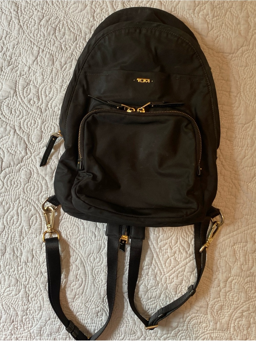 Tumi Black Nylon Backpack with Gold Hardware